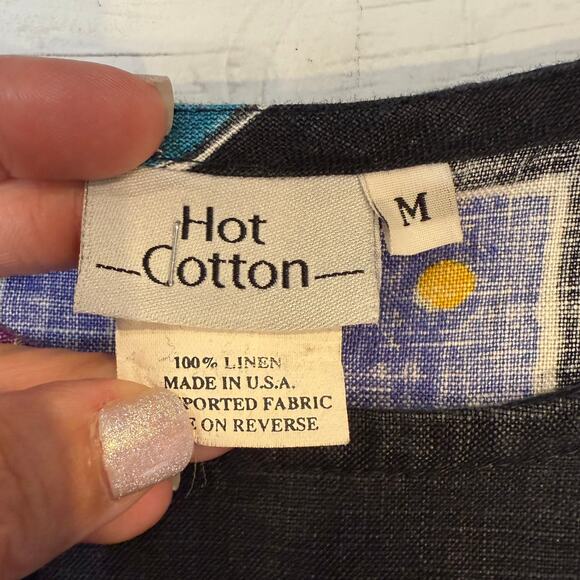 VTG Hot Cotton black tribal linen two piece set skirt blouse african artsy mediu - Picture 9 of 12